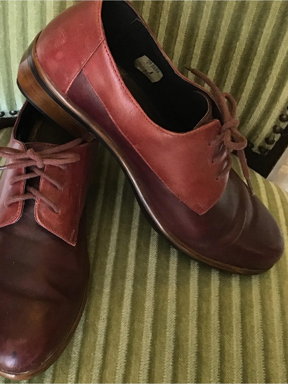 Naot Two-Tone Leather Oxfords in Burgundy and Dark Red